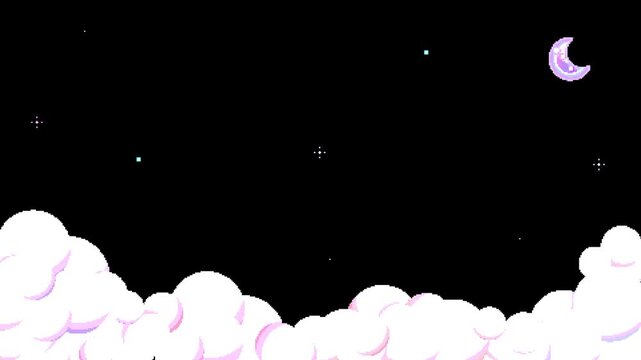 8bit Retro Game Style Clouds Stars and Moon Background Loop Pink Purple