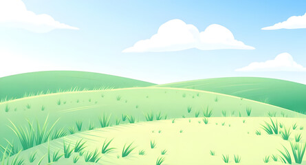 Obraz premium landscape, nature, grassland, meadow, field, green, pasture, plain, countryside, rural, outdoor, scenery, horizon, farmland, sky, bluesky, clouds, cloudscape, daylight, sunlight, sunny, bright, fresh,