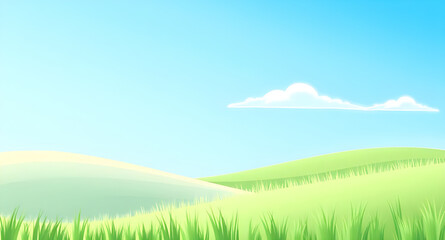 Obraz premium landscape, nature, grassland, meadow, field, green, pasture, plain, countryside, rural, outdoor, scenery, horizon, farmland, sky, bluesky, clouds, cloudscape, daylight, sunlight, sunny, bright, fresh,