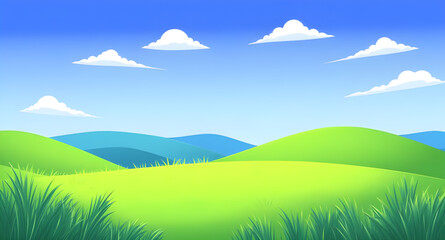 Obraz premium meadow, grass, green, field, pasture, lawn, nature, landscape, scenery, countryside, rural, outdoor, horizon, farmland, sky, blue, clouds, cloudscape, daylight, sunshine, sunny, bright, fresh, calm, p