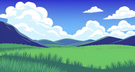 Obraz premium grassland, field, meadow, greenfield, pasture, lawn, nature, landscape, scenery, countryside, rural, outdoor, horizon, plains, farmland, sky, bluesky, clouds, cloudscape, daylight, sunlight, sunny, br