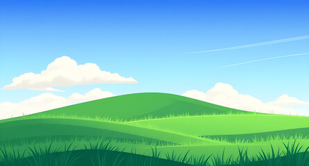 Fototapeta premium grassland, field, meadow, greenfield, pasture, lawn, nature, landscape, scenery, countryside, rural, outdoor, horizon, farmland, sky, bluesky, clouds, cloudscape, daylight, sunlight, sunny, bright, fr