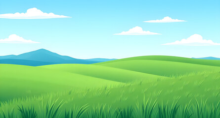 Obraz premium cartoon, greenland, grassland, meadow, field, pasture, lawn, countryside, rural, outdoor, scenery, horizon, farmland, nature, springtime, summertime, daylight, sunny, bright, cheerful, happy, playful,