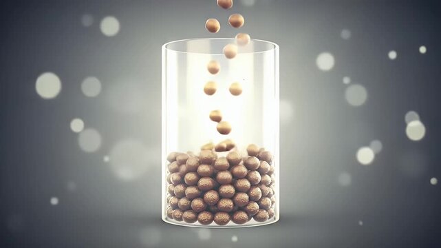 Beads Falling Inside Glass Container with Soft Light Background
