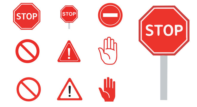 Stop sign and prohibition symbol icon set &ndash; traffic safety warning vectors