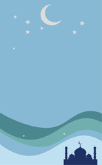 Mosque Silhouette Under Crescent Moon Night.