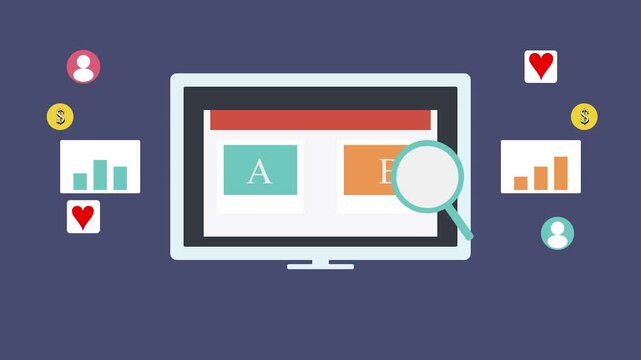 Website Testing Illustration: A monitor screen with A/B testing, showcasing the digital marketing strategies for online platform analysis.
