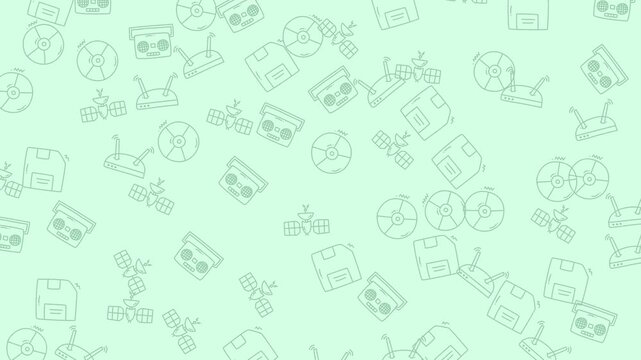 Seamless Retro Technology Doodles Pattern Background with Vintage Gadget Icons