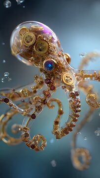 Clockpunk Octopus in Mechanical Coral &mdash; Luxury Surreal Macro Stock Photo
