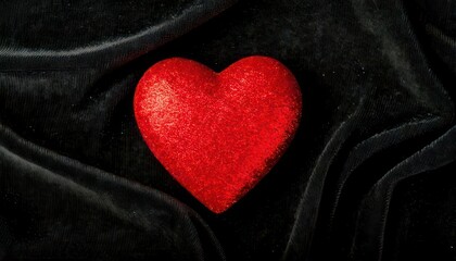 Fototapeta premium Red Heart on Black Velvet - A Symbol of Love and Passion.
