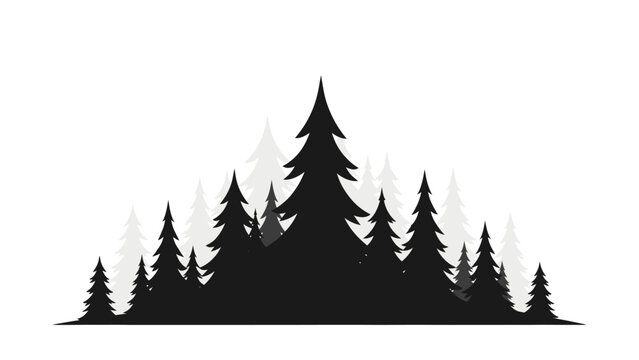 Black Silhouette of Pine Trees Group.