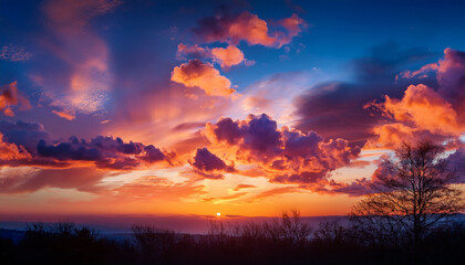 The Sky Is Painted With Vibrant Colors As The Sun Sets Casting A Warm Glow On Fluffy Clouds This Tranquil Scene Captures The Beauty Of Nature In The Evening Light