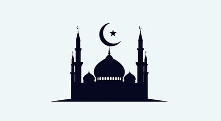 Islamic Mosque Silhouette Icon with Crescent Moon and Star - Symbol of Faith and Culture