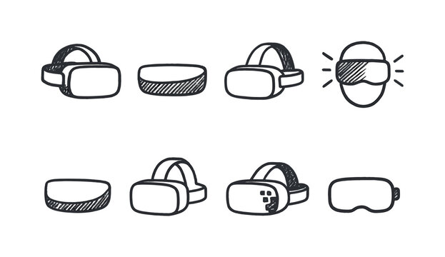 Virtual reality headset outline icon set. Minimalist technology icons collection.