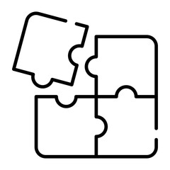 Vector jigsaw puzzle piece black line icon