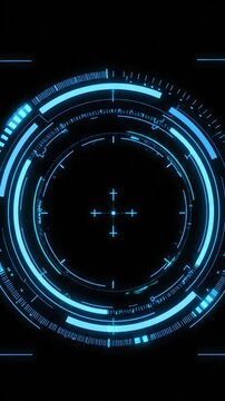 Futuristic blue glowing circular target interface with crosshair on a dark