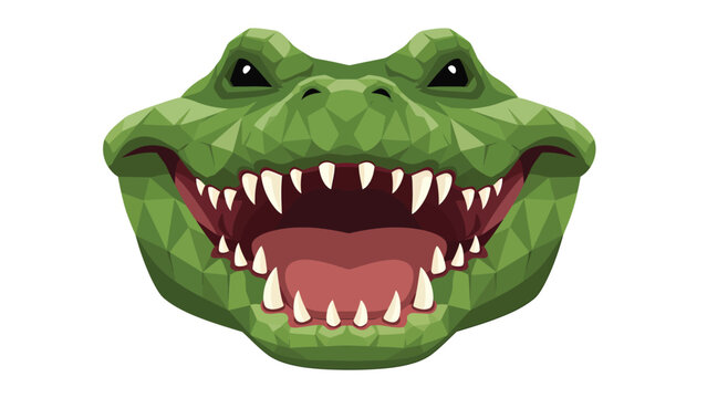Polygonal crocodile head roaring with sharp teeth. Green geometric alligator face, wildlife vector.