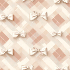 a seamless pattern with pastel plaid bows, vector illustration in soft beige and cream tones, adorned with satin bows for an elegant touch.