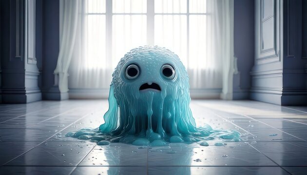 Sad Blue Blob Creature in an Empty Room.