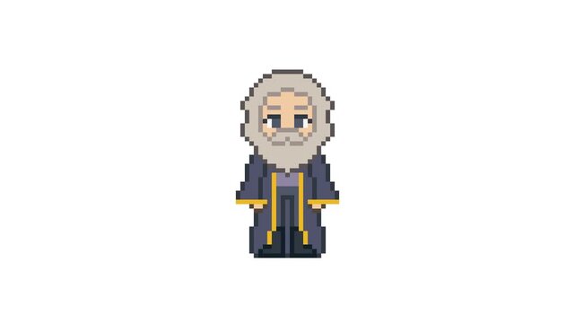 8-bit pixel art rpg game elderly wizard character idle. looped animation 4k 30fps
