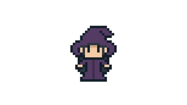 8-bit pixel art rpg game wizard character idle. looped animation 4k 30fps