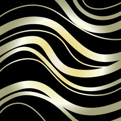 Luxury golden wavy lines with metallic gradient on black background