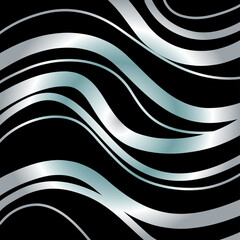 Abstract metallic silver flowing ribbon background on dark backdrop