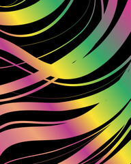Colorful neon gradient abstract background with dynamic black swirl lines