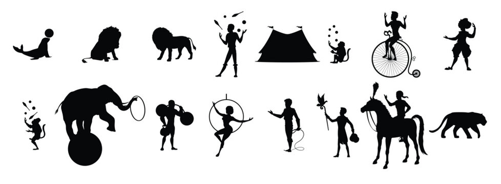 circus or chapiteau black silhouettes
