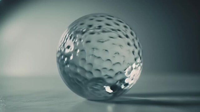 Clear Golf Ball Displayed with Reflective Surface in Studio Setting