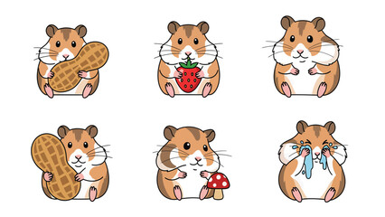 Fototapeta premium Cute Cartoon Hamster Vector Set: Eating, Storing Food & Expressing Emotions