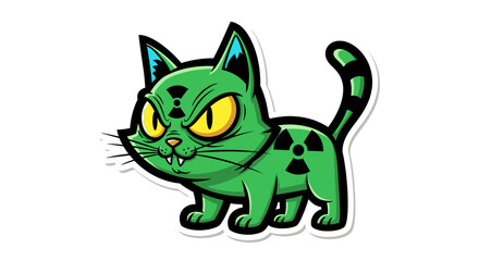 Obraz premium Green Cartoon Cat Illustration.