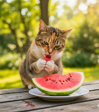 cat eating watermelon suatu kejadian langka tapi aku pernah memilikinya dan itu benar adanya bukan hanya sekedar karangan fiktif