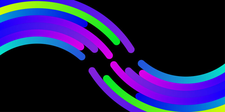 Abstract colorful mirrored arcs on black background symmetry