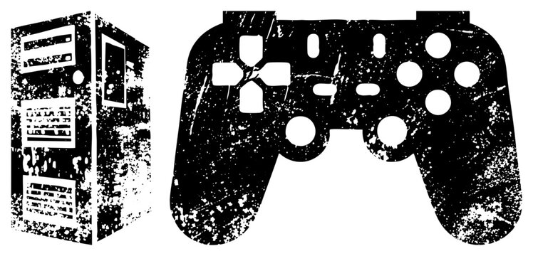 Retro gaming controller and server rack in gritty, digital entertainment, gaming hardware, IT infrastructure, pixel art style, tech nostalgia.