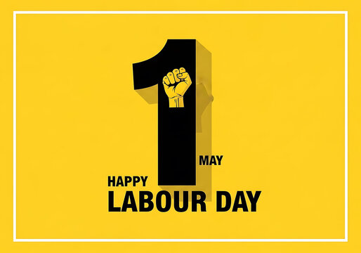 Happy Labour Day greeting card with fist in number one may