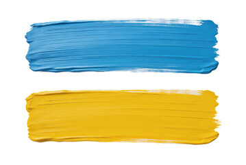 Abstract image featuring thick blue and yellow brush strokes on a white background, showcasing artistic texture and color contrast, ideal for creative design projects.