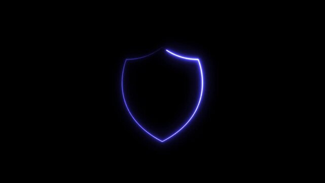Abstract neon security icon animation 4k Alpha channel,  security and protection icon, neon shield icon outline loop Motion graphics.