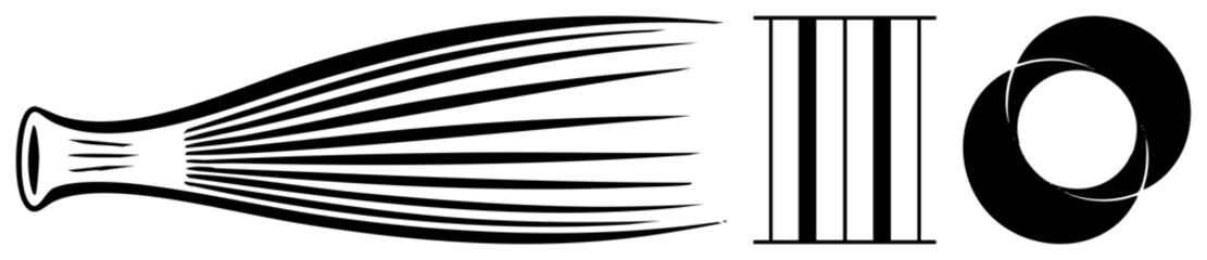 Modern minimalist graphic with stylized fan, column, and interlocking rings, vector art, clean, composition, graphic design element.