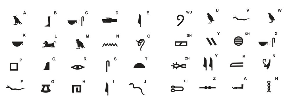hieroglyphic alphabet ancient egyptian script with symbols