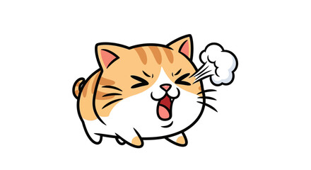 Cute cartoon cat illustration exhaling a puff of smoke, representing annoyance or frustration in a whimsical way