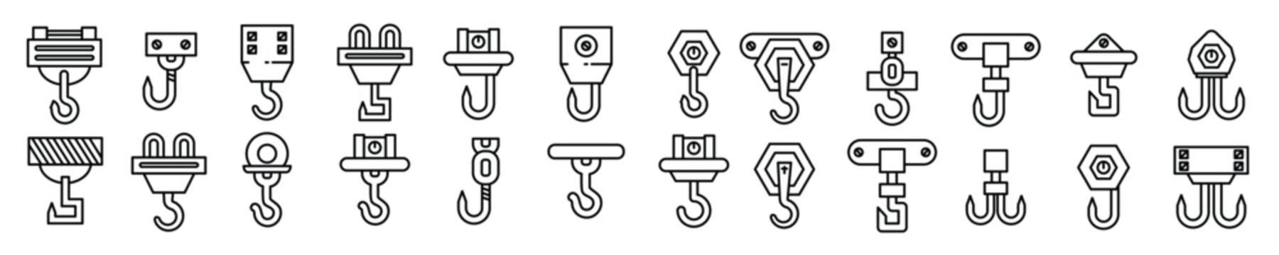pulley and crane hook icons set 