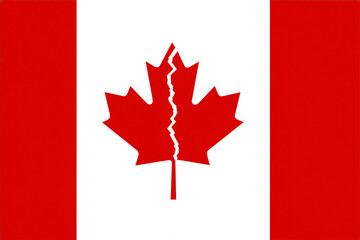 Fototapeta premium Red and white Canadian flag with a broken or cracked leaf on it