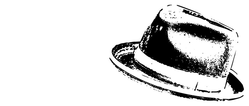 Classic fedora hat rendered in halftone dot, vintage headwear, men&rsquo;s accessory, retro fashion, graphic illustration, style.