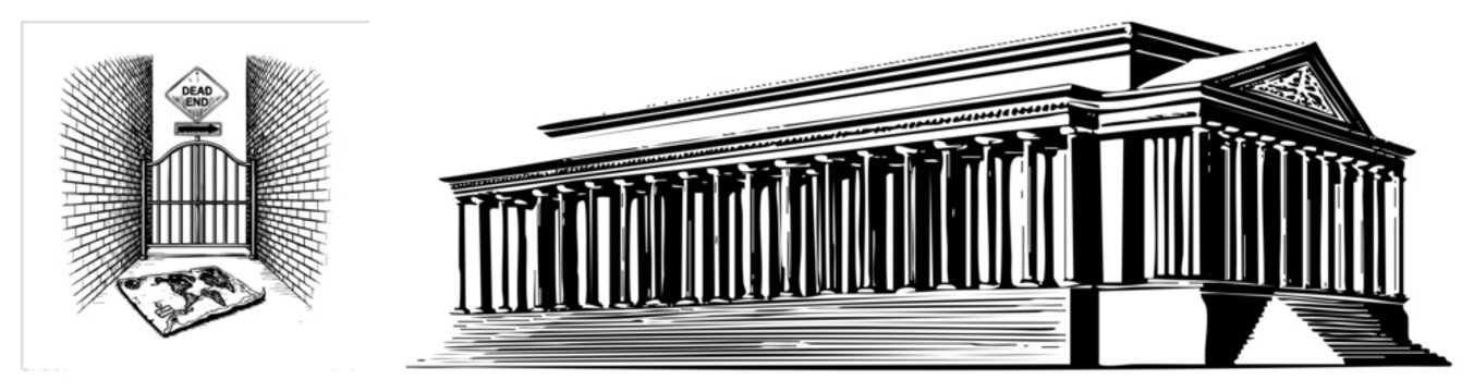 Ancient Greek temple facade with fluted columns, entablature, and pediment, architectural, classical antiquity, stone structure, historical monument.
