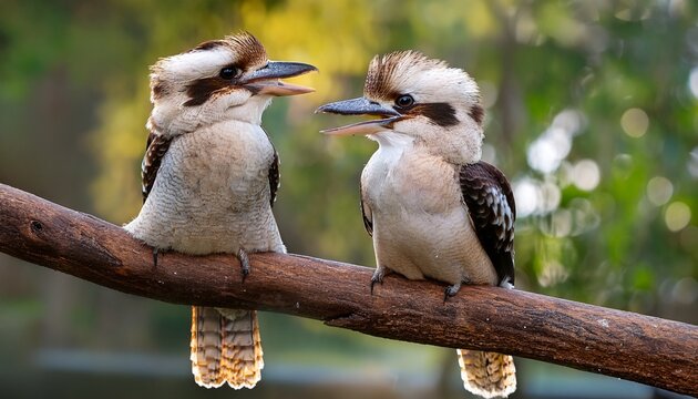 A Pair Of Wild Laughing Kookaburras Dacelo Novaeguineae Singing To Each Other While Perched On A Branch