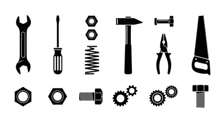 Obraz premium Black and White Tools Set Vector Illustration