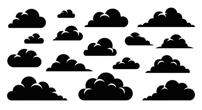 Black cloud shapes vector set for design
