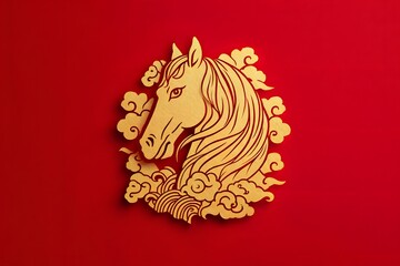 Elegant Golden Horse Design on Red Background for Celebrations