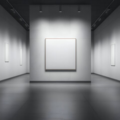 Obraz premium A minimalist art gallery featuring empty frames and smooth flooring, inviting visitors to experience the beauty of space.